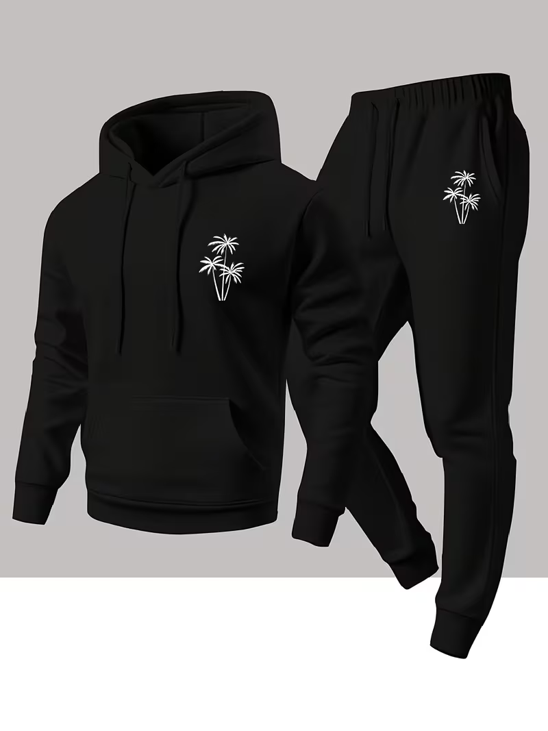 Outdoor Sport Is - ชุดเซ็ต 2 ชิ้น เสื้อฮู้ดดี้และกางเกงวอร์มพิมพ์ลายส่วนตัวสไตล์มินิมอลเท่ๆ สำหรับผู้ชาย ชุดลำลองสวมใส่สบายสไตล์สตรีทสปอร์ต