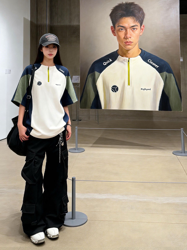 Outdoor Sport Clothing Brands - เสื้อผ้าปั่นจักรยานแห้งเร็วสำหรับผู้ชาย แบรนด์แฟชั่นฤดูร้อน ลายบล็อกสี ผ้าไหมน้ำแข็ง เสื้อแบดมินตัน ซิปครึ่งตัว