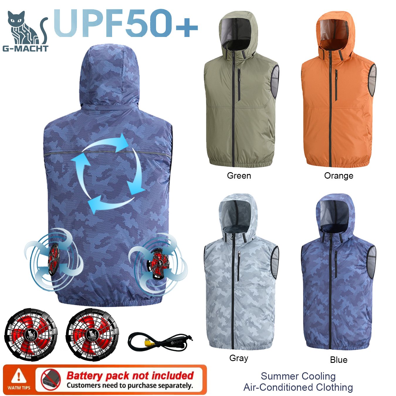 Outdoor Sport Brand Jacket - เสื้อกั๊กแอร์คอนดิชั่นพัดลม 12V/5V สำหรับฤดูร้อน น้ำหนักเบา เหมาะสำหรับเดินทาง ท่องเที่ยวกลางแจ้ง