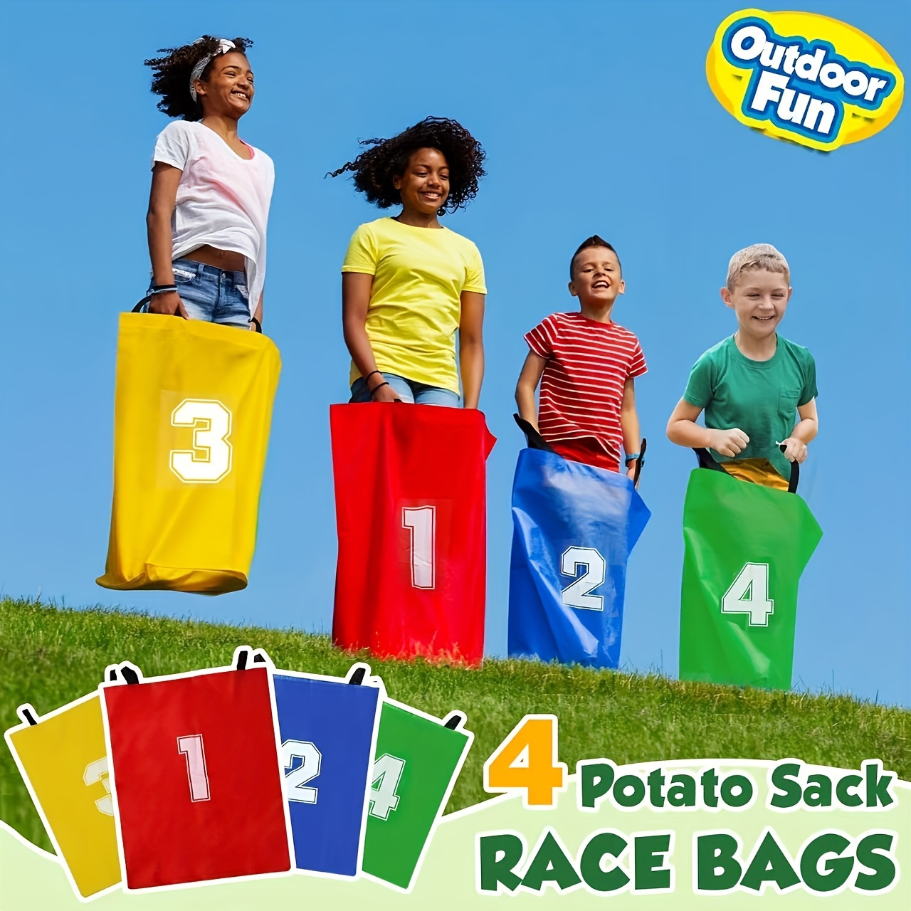Outdoor Sport Bag - ถุงกระโดดแคนวาส 4 ชิ้น สำหรับเล่นเกมกระโดดจิงโจ้ ทนทาน เหมาะสำหรับเกมสนามหญ้ากลางแจ้ง