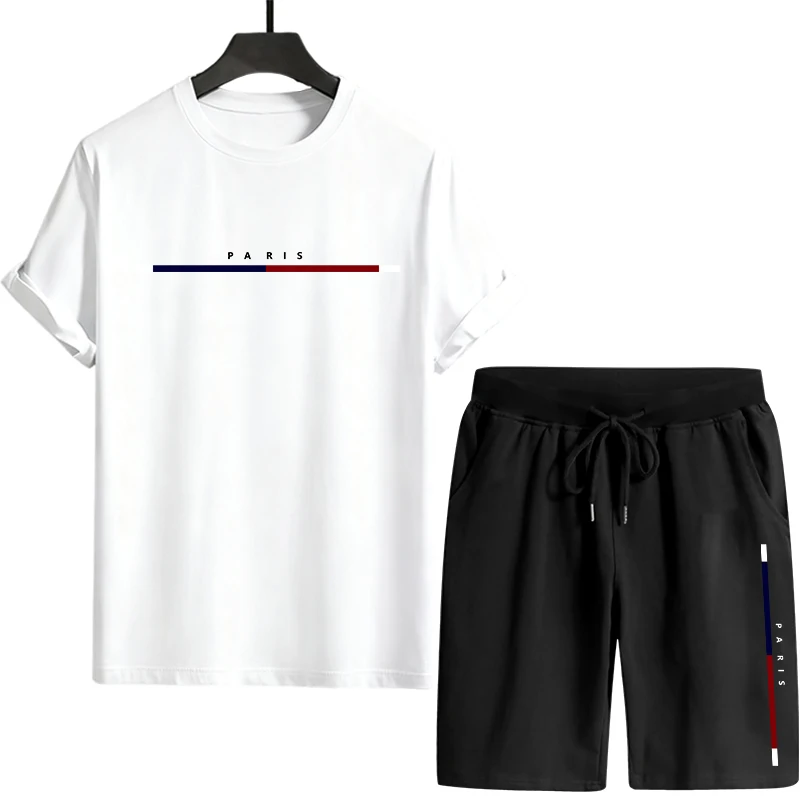 Outdoor Sport Is - ชุดวอร์มผู้ชายแบบชิ้นเดียว เสื้อยืดแขนสั้นอเนกประสงค์และกางเกงกีฬาขาสั้น สำหรับใส่ลำลองทุกวัน คุณภาพดี เหมาะสำหรับฤดูร้อน กิจกรรมกลางแจ้ง