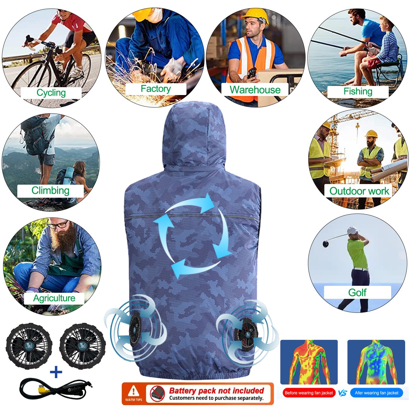 เสื้อกั๊กแอร์คอนดิชั่นพัดลม 12 - Outdoor Sport Brand Jacket บทวิจารณ์และราคา